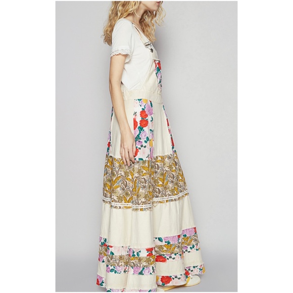 POL Floral Print Frayed Denim Jeans Overalls Dress - Picture 6 of 6